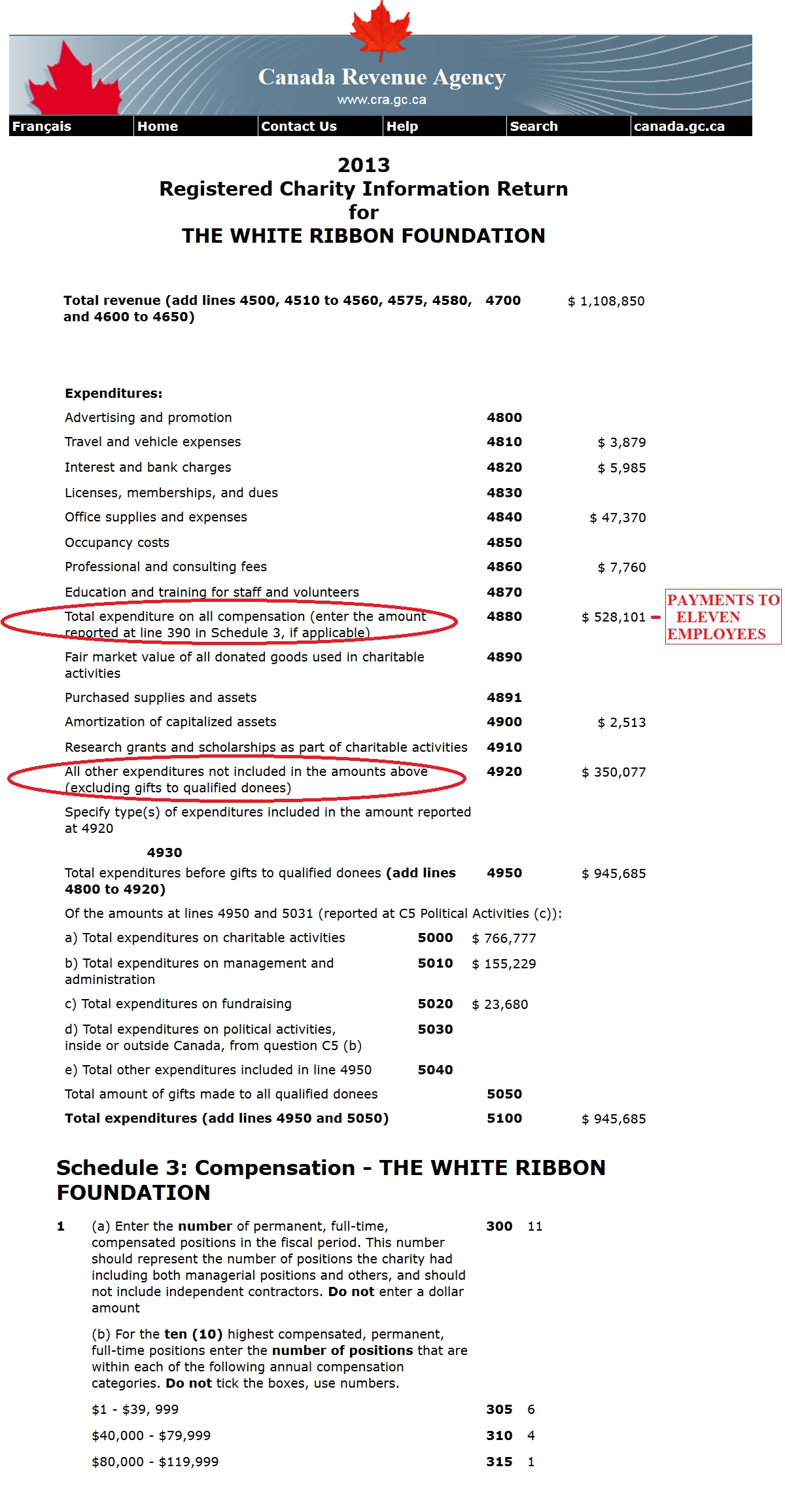 White Ribbon Canada financials